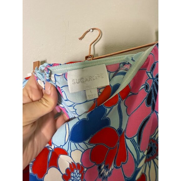 Sugarlips Berry Mix Floral Strapless Romper Size Large Retro Pink Blue White - Picture 7 of 10